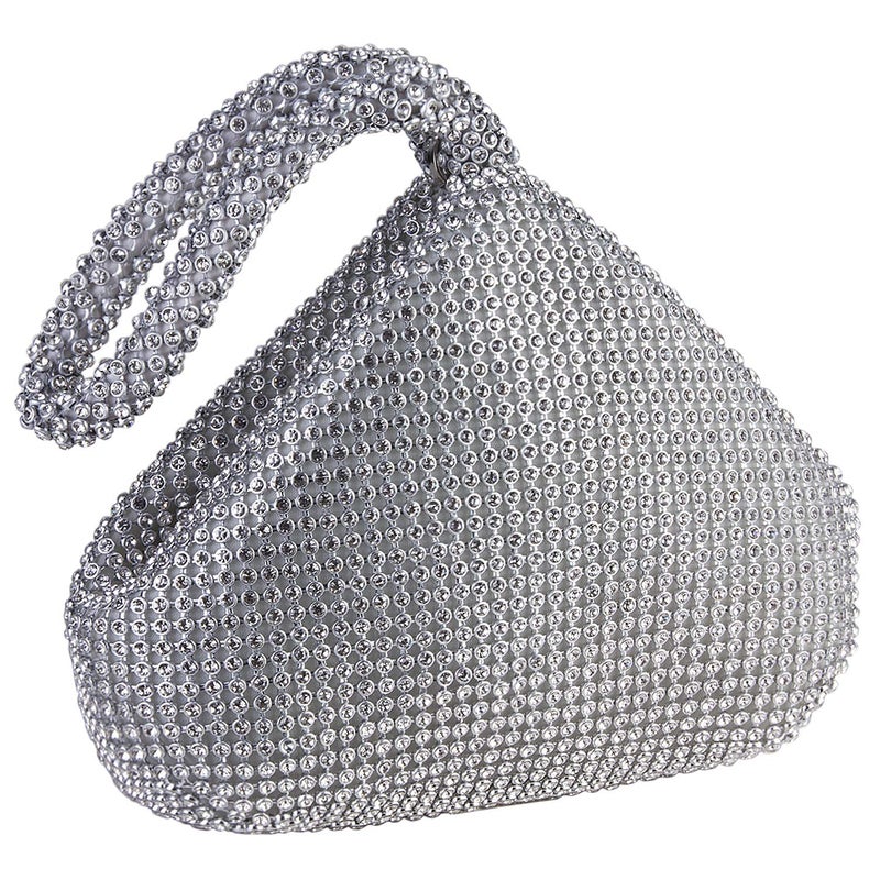 CROWN GUIDE Women's Vintage Evening Bags Clutches Bling Beaded Wedding Party Gowns Formal Prom Purses Handbags With Wristlet Silver - Image 1